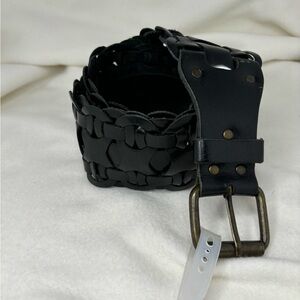 Genuine Leather Wide Weave Boho Belt Black Sz L 36" Old Navy 2006